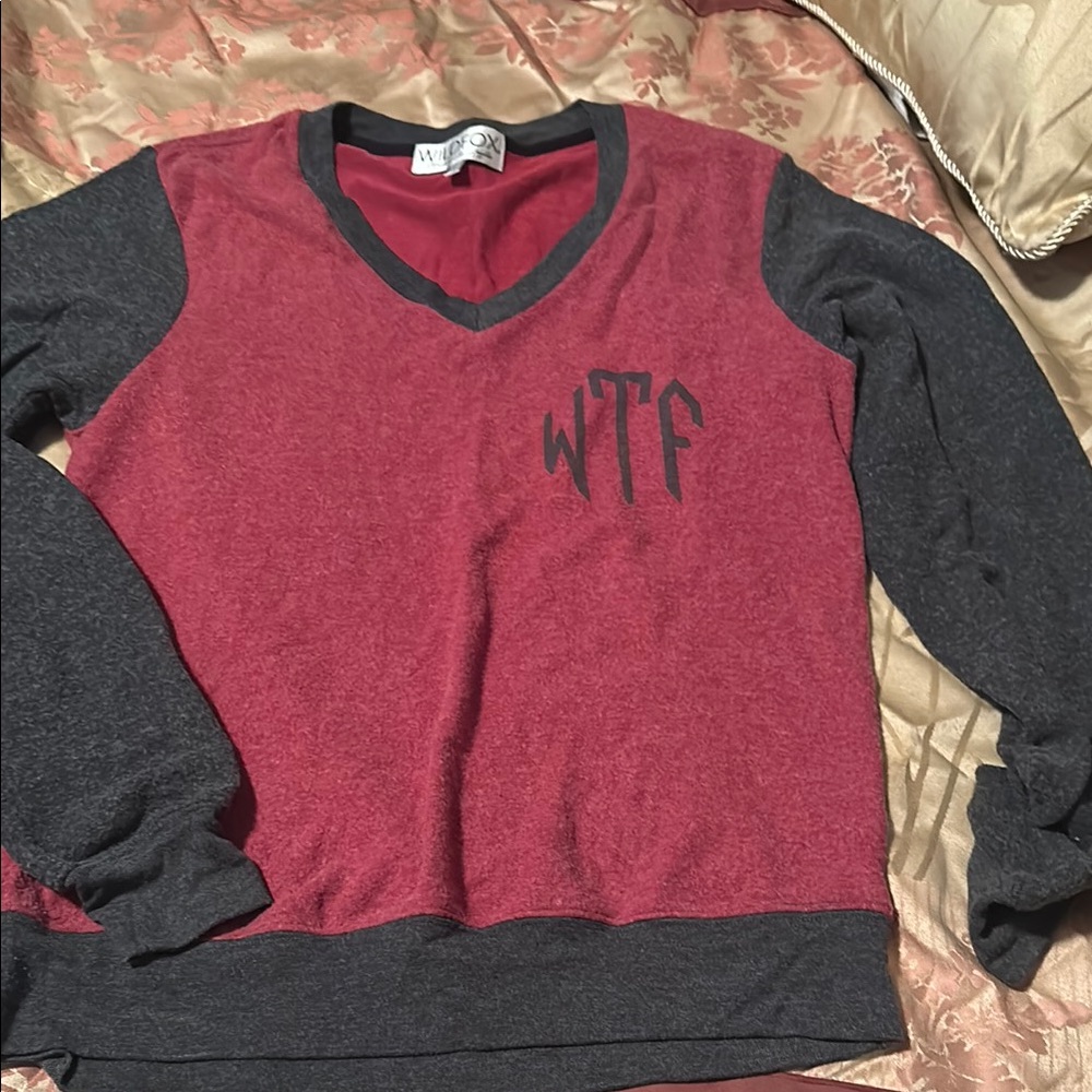 Wildfox WTF burgundy and Black V-Neck Sweatshirt